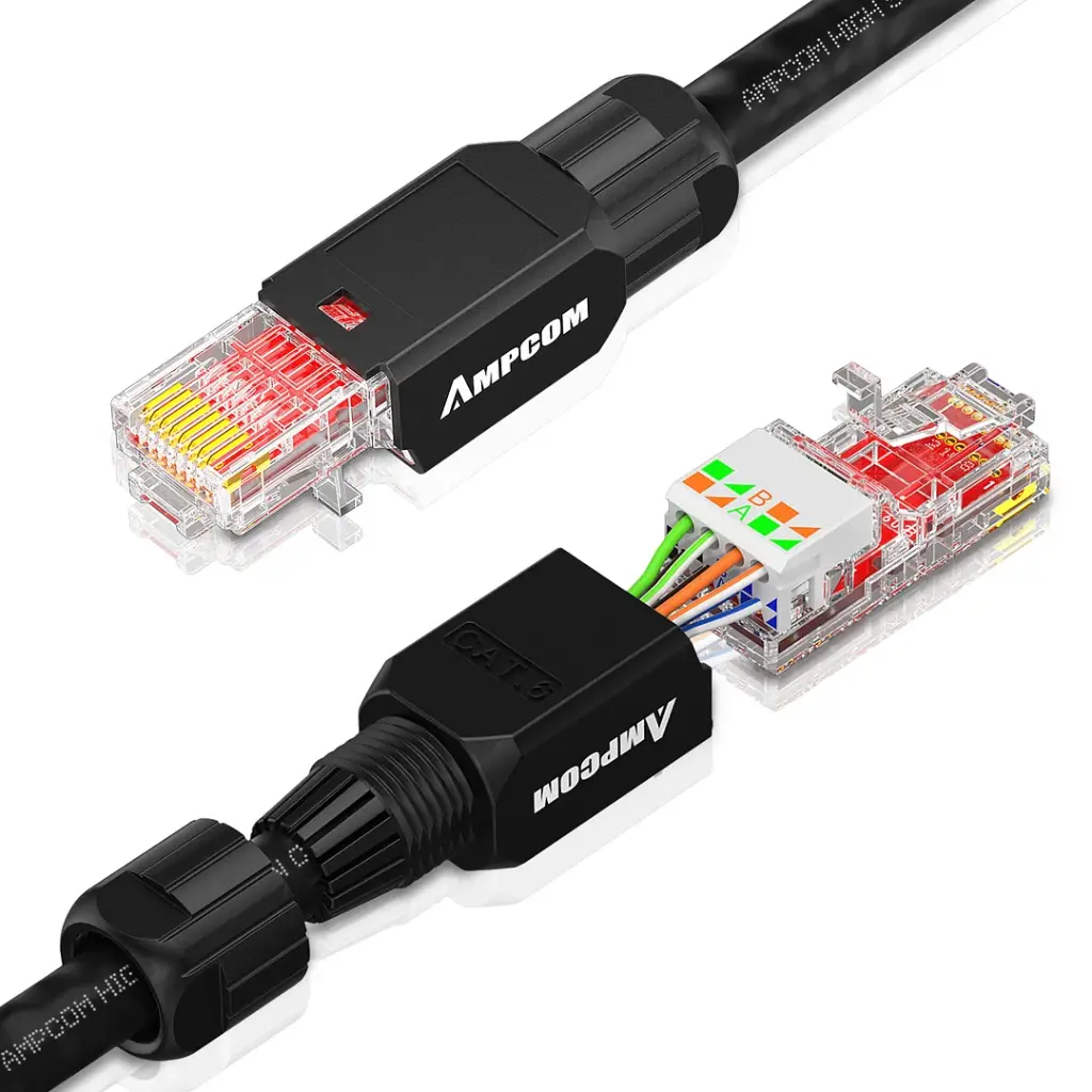 AMPCOM Conector RJ45 CAT6 profesional reutilizable sin herramientas ethernet
