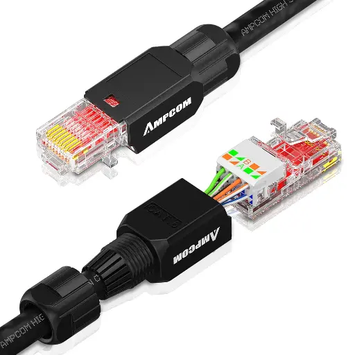 AMPCOM Conector RJ45 CAT6 profesional reutilizable sin herramientas ethernet