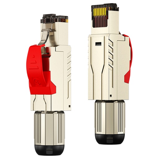 AMPCOM Conector RJ45 CAT6A SFTP grado industrial metálico reutilizable sin herramientas ethernet